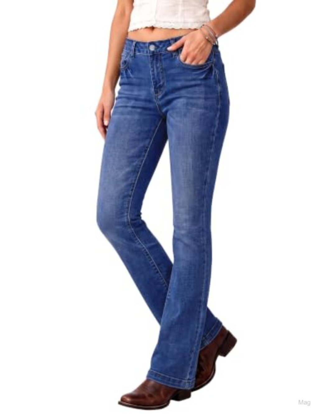 Mid Rise Bootcut Stretch Denim Jeans Western Casual Everyday Pants
